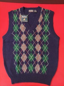 NWT Par Four Sweater Vest Men's Large Blue Vintage Wool Blend Argyle  - Picture 1 of 9