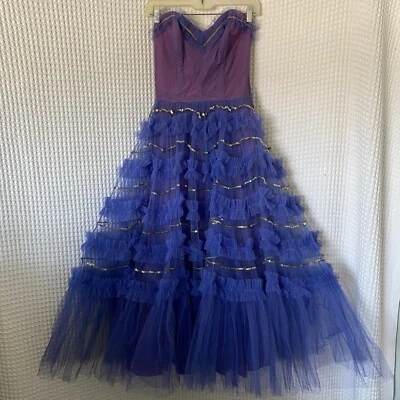 Vintage 1950’s Cotillion Originals Purple And Blue Tulle Prom Dress Corset Ball - Image 1 of 4