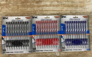 TOTAL 30 PENS Red Ink LOT PACK of 3 Inc® Clip Clicks Ball Point 1.0mm 10 Pens x3 - Picture 1 of 2