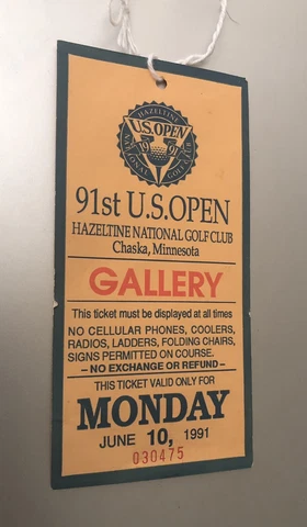 1991 US Open Golf Tournament Gallery Ticket: Payne Stewart Winner; Hazeltine NGC Cover