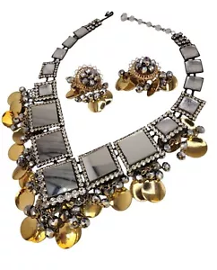 Wowsa Mirror Chacha Vrba Massive Mirror Collar Necklace & Earrings Set (A6787) - Picture 1 of 8