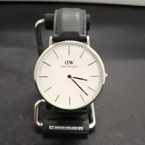 DANIEL WELLINGTON C40S4 Watch White Leather Black Band Used Wristwatch Japan F/S - Picture 1 of 5