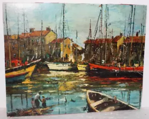 Boote im Hafen von Martin Creative Manor Galerien 11" x 14" Lithographie Vintage - Bild 1 von 10