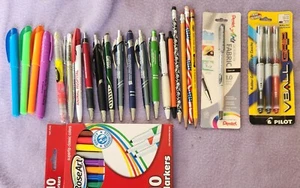 Lot Of 34 Pens, Markers, Highlighters And Pencils New and Used - Picture 1 of 1