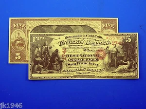 Reproduction $5 1870 Gold US Paper Money Currency Copy - Picture 1 of 3