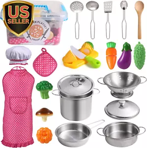 Kitchen Pretend Play Toys with Stainless Steel Cookware Pots and Pans Set, Cooki - Picture 1 of 8