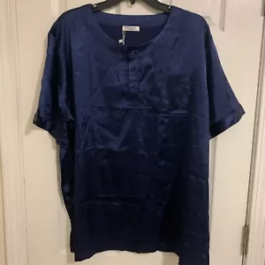 Ekouaer Mens Satin Pajama Set - 2 Piece Set Size Large Navy Blue - Picture 1 of 15