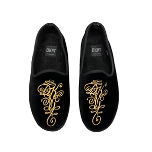 DKNY Womens Black Velvet Embroidered Slip On Loafer Flats Shoes 6 - Picture 1 of 10