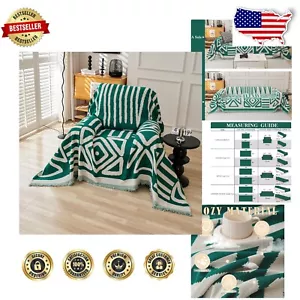 Boho Geometric Couch Cover in Forest Green - Protective and Versatile, 71"x71" - Picture 1 of 9