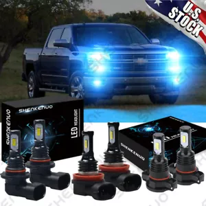 For Silverado 1500 2500 2007-2015 Ice Blue LED Headlight + Fog Light Bulbs - Picture 1 of 12