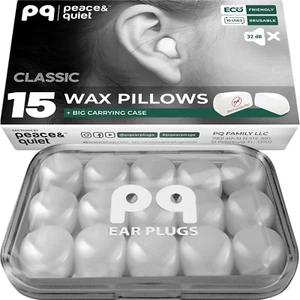 PQ Wax Ear Plugs for Sleeping, Swimming - 15 Soft Noise Cancelling Silicone Gel - Picture 1 of 9