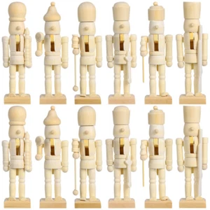 12pcs Unpainted Wooden Nutcracker Figures for DIY Christmas Decor - Picture 1 of 11
