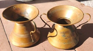 Two vintage antique Decorated copper handled small bowl spittoon containers - Picture 1 of 10