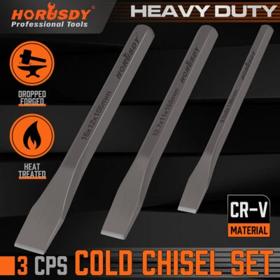 3-Piece Heavy Duty Cold Chisels Set 3/8" 1/2" 5/8" 165MM Long - Image 1 of 4