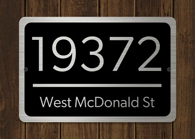 定制家庭地址牌银色文本金属 12 x 8 英寸房屋编号标志 — 第 1/3 张图片