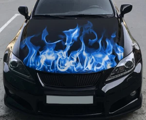 Blue Flame Car Hood Wrap Vinyl Decal Full Color Graphics Burning Fire Sticker - Foto 1 di 4