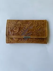Artisan Handmade Leather Wallet Mazatlan Embossed Floral Deer Shark Mexico - Picture 1 of 21