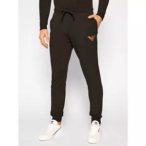 EMPORIO ARMANI schwarze Schlaf-/Loungehose Kordelzug goldenes Bein Logo Größe S neu mit Etikett - Bild 1 von 3