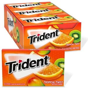 Trident Tropical Twist Sugar Free Gum 168 Total Pieces 14 Count Pack of 12 - Picture 1 of 8