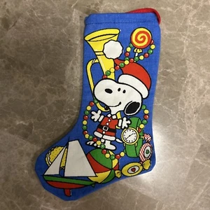 Medias de Navidad vintage Peanuts Snoopy tela de algodón azul ¡Nuevas lindas! ✨ - Imagen 1 de 3