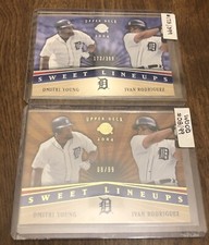 2004 Upper Deck Sweet Spot Lineups D. Young Ivan Rodriguez #08/99 Wood & 173/399