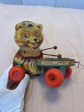 Made In USA. Vintage Fisher Price Pull Along Bear Toy. Wooden.