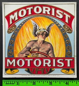 Vintage Autofahrer griechischer Gott Mann Zigarre Tabak Box Etikett - Bild 1 von 2