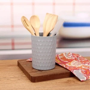 5-Piece Utensil Crock and Silicone and Wood Tool Set, Gray - Picture 1 of 9