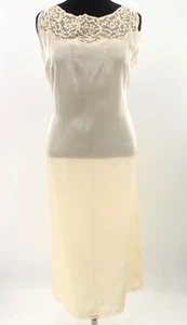 VTG Women's 20s Cream & Lace Night Gown / Slip Dress W/ Tie L/XL 1920s SleepWear - Picture 1 of 24