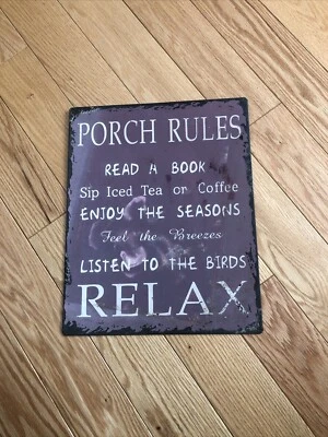 Rustic Porch Rules Metal Wall Sign Indoor Outdoor Home Decor - Image 1 of 2