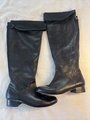 Botas hasta el muslo Ros Hommerson de cuero negro para mujer talla 7 1/2 W Foto 1 de 4