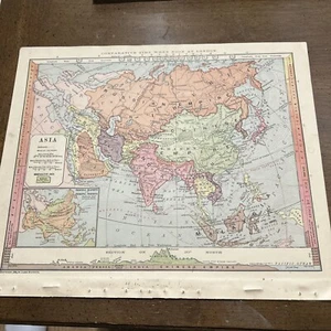 Antique Multicolor 1885 Map Of Asia 12x10  - Picture 1 of 9