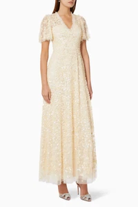 BNWT Needle & Thread Sequin Long Dress UK20 US16 ballerina gown champagne new - Picture 1 of 12