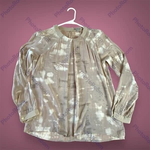 Valette Nordstrom Size S 89% Silk 11% Spandex Long Sleeve Blouse Sheer Pinky Tan - Picture 1 of 12