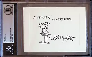 JOHNNY HART d2007 Cartoonist Signed Autograph Sketch 3.5x5 B.C. Wizard of ID BAS - Picture 1 of 1