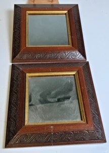 Vintage 2 Matching Wall Mirrors Wood Framed 8" Square Hanging Str or Diagonal - Picture 1 of 8