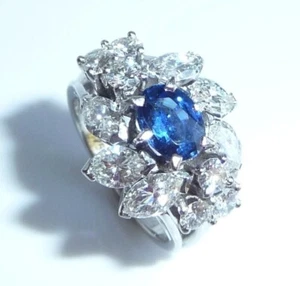 Ring 750 Weißgold 1.76 ct Diamanten 1.40 ct Saphir Gr: 48 - 53 6,2 gr - Picture 1 of 12