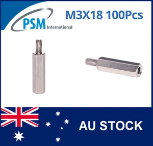 M3 X 18 PSM SPACER HEX MALE / FEMALE BRASS NICKEL PLATED SPA02BM318MM 100PCS - Picture 1 of 5