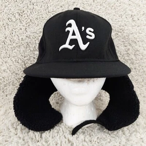 Cappello berretto baseball Oakland A's x NUOVA ERA cane patta orecchie lana atletica, aderente 7 5/8 - Foto 1 di 10