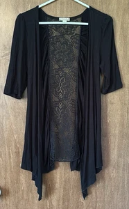 Energe Black Lace Lightweight Open Front Top Size M - Picture 1 of 8