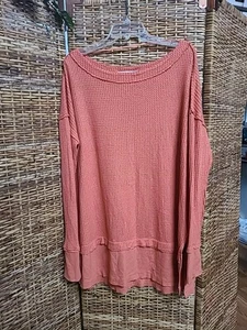 Túnica térmica manga larga We the Free Free People Waffle talla L naranja boho hippie - Imagen 1 de 8