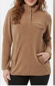 32 Grad Hitze Damen Pullover Pulli Cognac Druckknopf Fleece Gr. S Neu mit Etikett - Bild 1 von 6