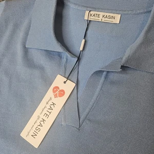 Nuevo con etiquetas Suéter Kate Kasin Manga Corta Talla Pequeña Azul Cuello en V Versátil - Imagen 1 de 6