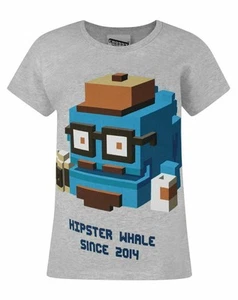 Crossy Road Grey Hipster Whale Short Sleeved T-Shirt Girls - Picture 1 of 3