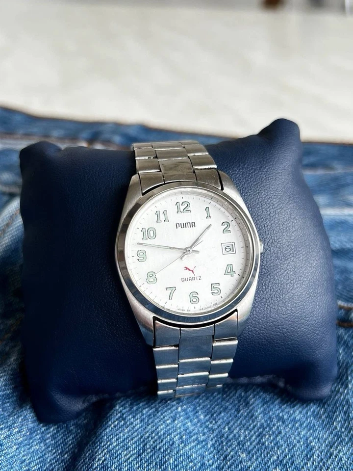Reloj de Cuarzo PUMA Vintage Años 90 Hecho en Japón Plata Cromo Acero Metal Y2K Reloj Foto 1 de 4