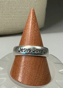 925 Sterling Ring Silver Jesus Saves Band SZ 7 - Picture 1 of 4