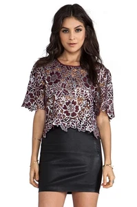 ELIZABETH AND JAMES Bates Bordeaux Maroon Silver Winter Lace Blouse, Size M - Picture 1 of 14