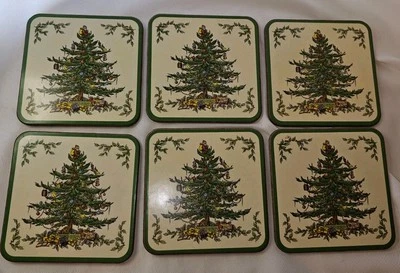 Set of 6 Spode Pimpernel Christmas Tree Coasters with Cork Backing - Image 1 of 4