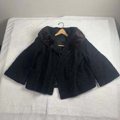 VTG Persian Lamb Fur Coat Mink Black Long SLeeve Jacket Women's M Distressed - Image 1 of 4