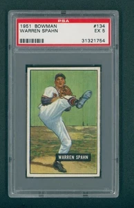1951 Bowman Baseballkarte - #134 Warren Spahn, PSA 5 - Bild 1 von 2